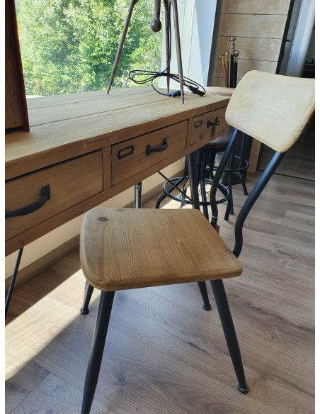 Chaise rétro en métal et bois