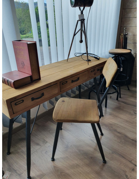 Chaise rétro en métal et bois