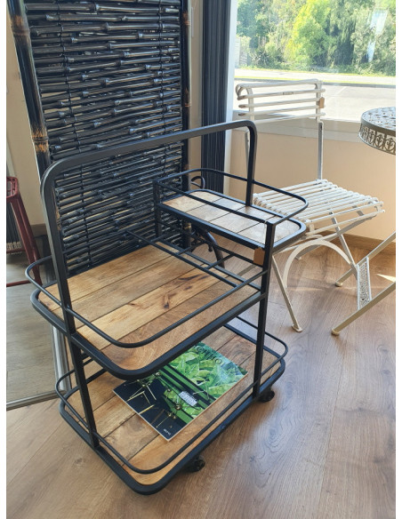 Desserte roulante en métal et bois