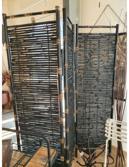 Paravent 3 panneaux en bambou noir