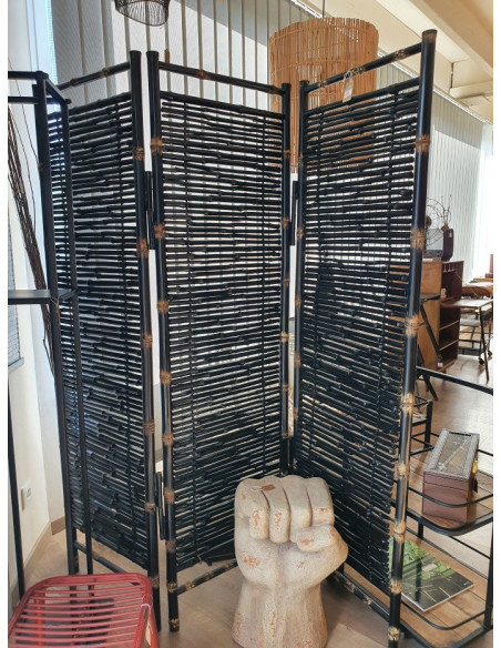 Paravent 3 panneaux en bambou noir