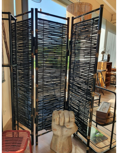 Paravent 3 panneaux en bambou noir