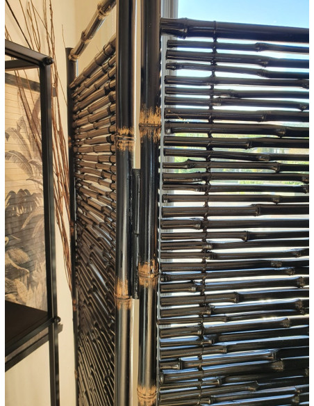 Paravent 3 panneaux en bambou noir