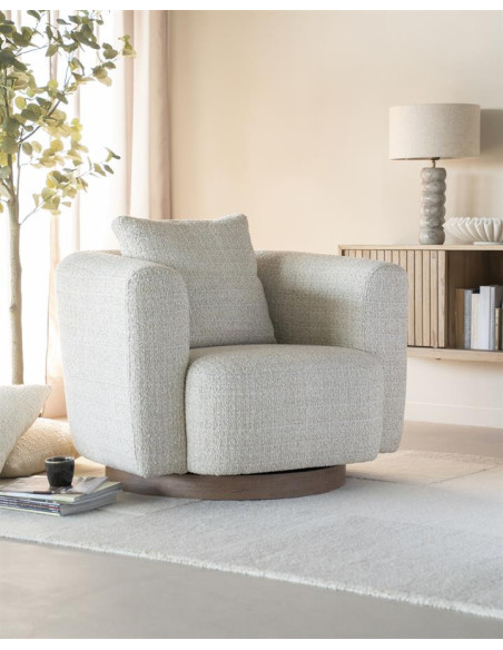 Fauteuil de salon pivotant en tissu bouclette