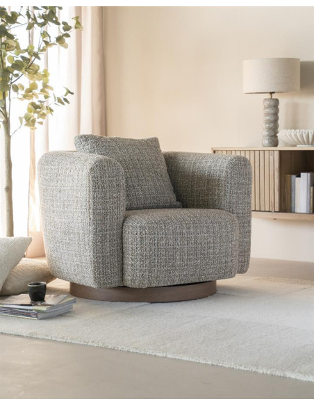 Fauteuil de salon pivotant en tissu bouclette