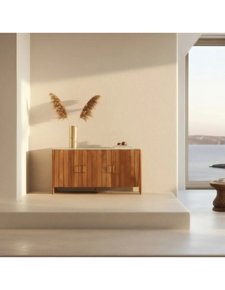 Buffet 3 portes en acacia et marbre Maori