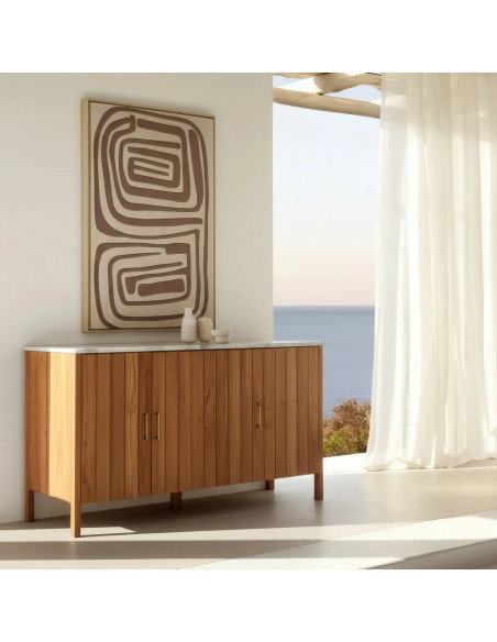 Buffet 3 portes en acacia et marbre Maori