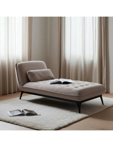 Méridienne en tissu avec coussin et pieds métal