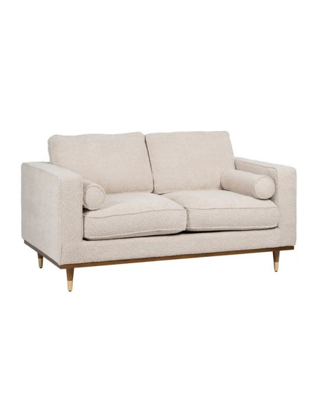 Canapé rectiligne en tissu beige et pieds bois