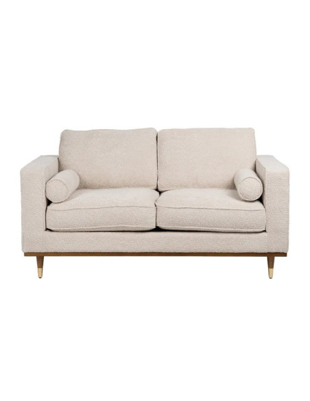 Canapé rectiligne en tissu beige et pieds bois