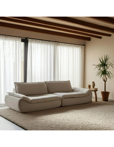 Fauteuil bas lounge confortable en tissu gris