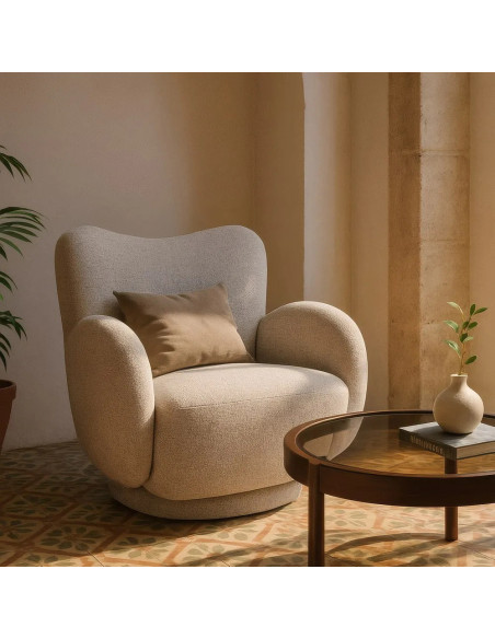Fauteuil design et pivotant en tissu chiné