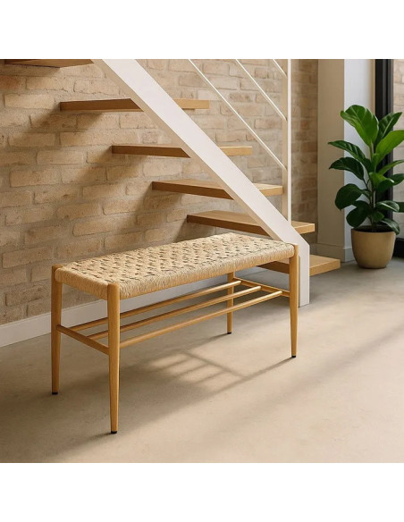 Banc en métal et corde tressée 100 cm