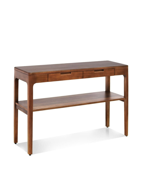 Console 2 étagères avec tiroirs en bois massif d'acajou