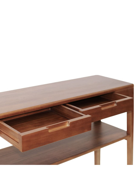 Console 2 étagères avec tiroirs en bois massif d'acajou