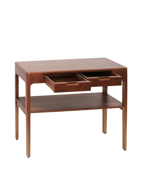 Console 2 étagères avec tiroirs en bois massif d'acajou