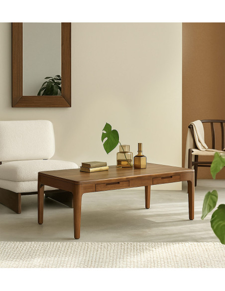 Table basse avec 2 tiroirs en bois massif d'acajou