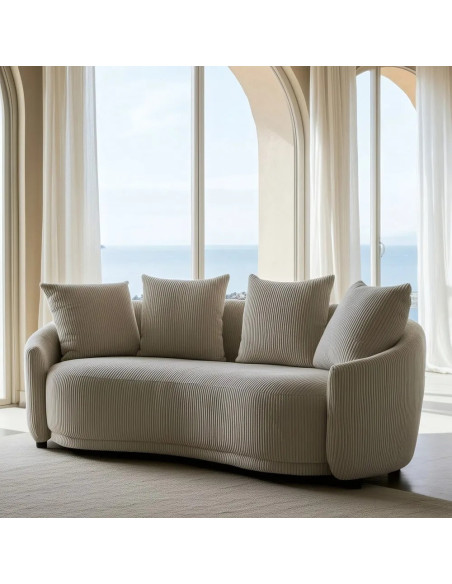 Canapé 3 places arrondi en tissu velours côtelé