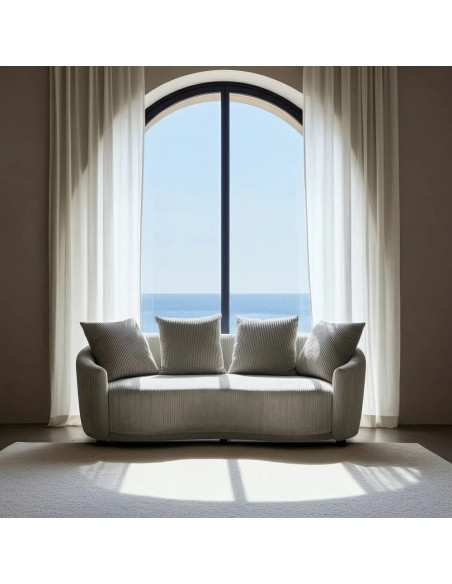 Canapé 3 places arrondi en tissu velours côtelé