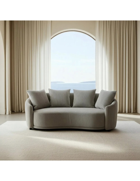 Canapé 3 places arrondi en tissu velours côtelé
