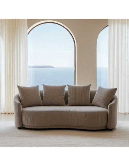 Canapé 3 places arrondi en tissu velours côtelé