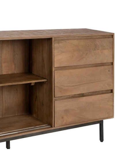 Buffet en manguier avec portes coulissantes et tiroirs