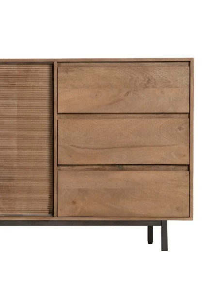 Buffet en manguier avec portes coulissantes et tiroirs