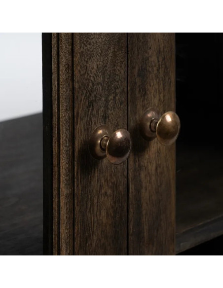 Îlot de cuisine ovale en manguier teinté et marbre