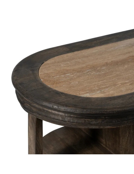 Îlot de cuisine ovale en manguier teinté et marbre