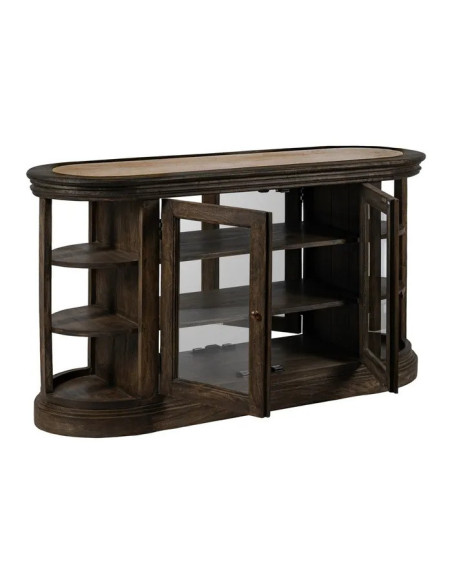 Îlot de cuisine ovale en manguier teinté et marbre