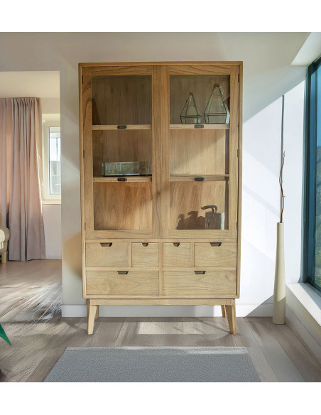 Vitrine bois massif avec tiroirs