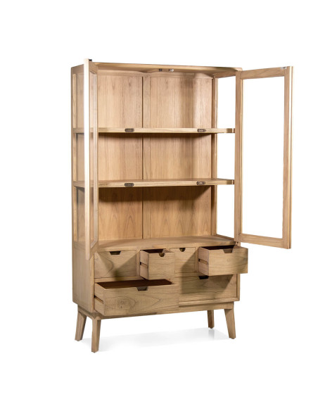 Vitrine bois massif avec tiroirs