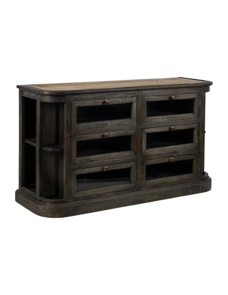 Buffet 6 tiroirs en manguier teinté et marbre