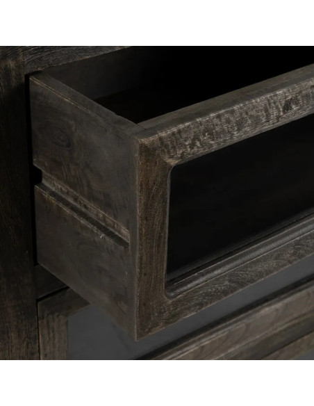 Buffet 6 tiroirs en manguier teinté et marbre