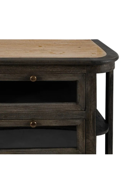 Buffet 6 tiroirs en manguier teinté et marbre