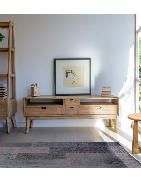 Meuble TV en bois clair avec tiroirs