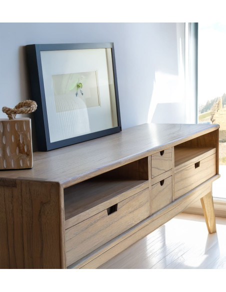 Meuble TV en bois clair avec tiroirs