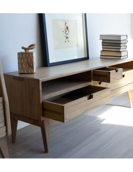 Meuble TV en bois clair avec tiroirs