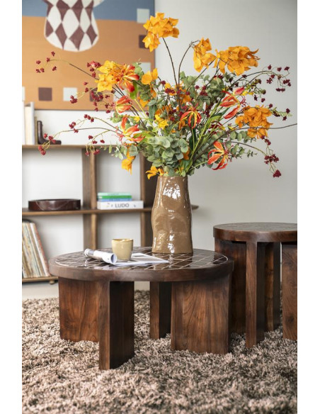 Table basse en manguier teinté et céramique