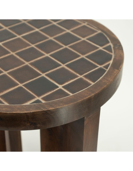 Table basse en manguier teinté et céramique