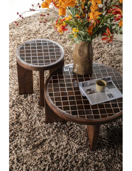 Table basse en manguier teinté et céramique