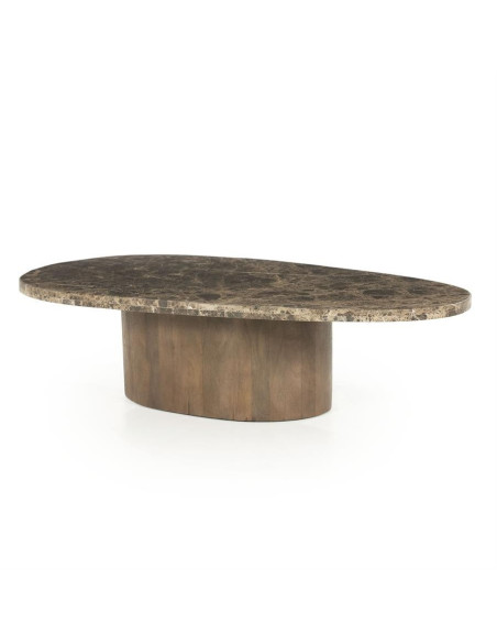Table basse en manguier et marbre forme organique
