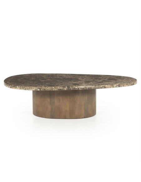 Table basse en manguier et marbre forme organique