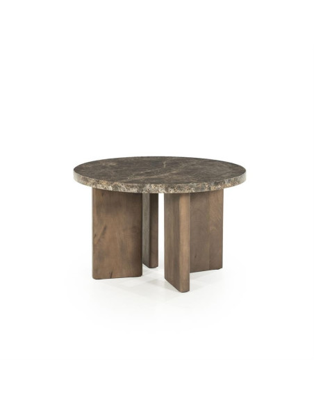 Table basse ronde en manguier et marbre véritable