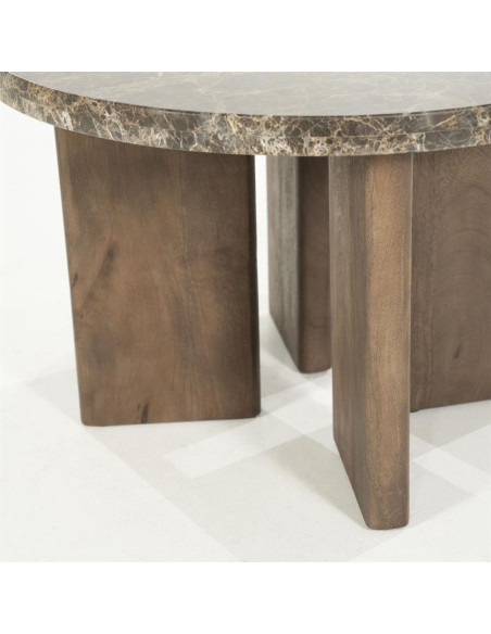 Table basse ronde en manguier et marbre véritable
