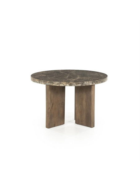 Table basse ronde en manguier et marbre véritable