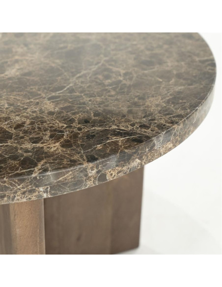 Table basse ronde en manguier et marbre véritable