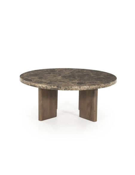 Table basse ronde en manguier et marbre véritable
