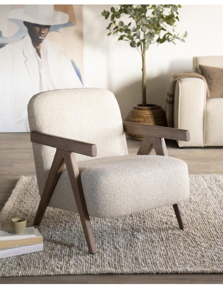 Fauteuil lounge en tissu et bois de frêne