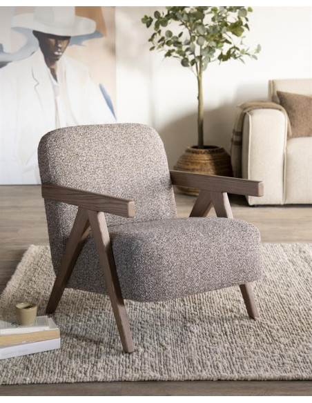 Fauteuil lounge en tissu et bois de frêne